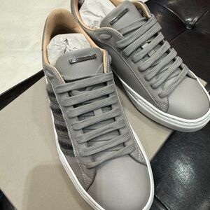 Gray Leather Women's Athletic Shoes